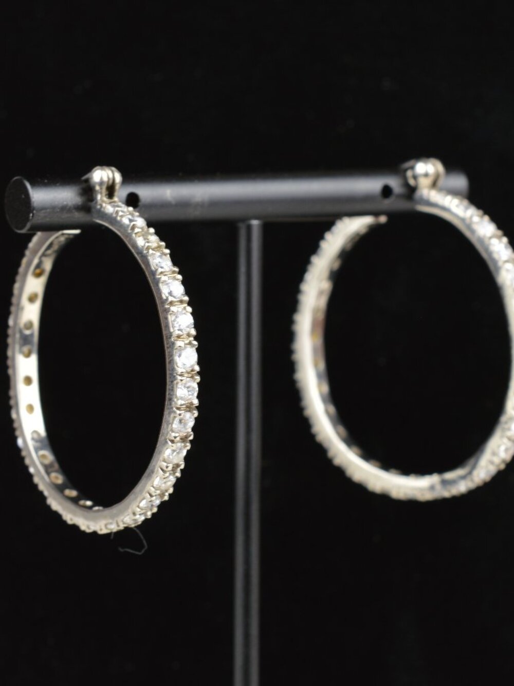 925 Sterling Silver Inside Out Hoop Earrings 1.5” 9.8g Clear Round CZ
